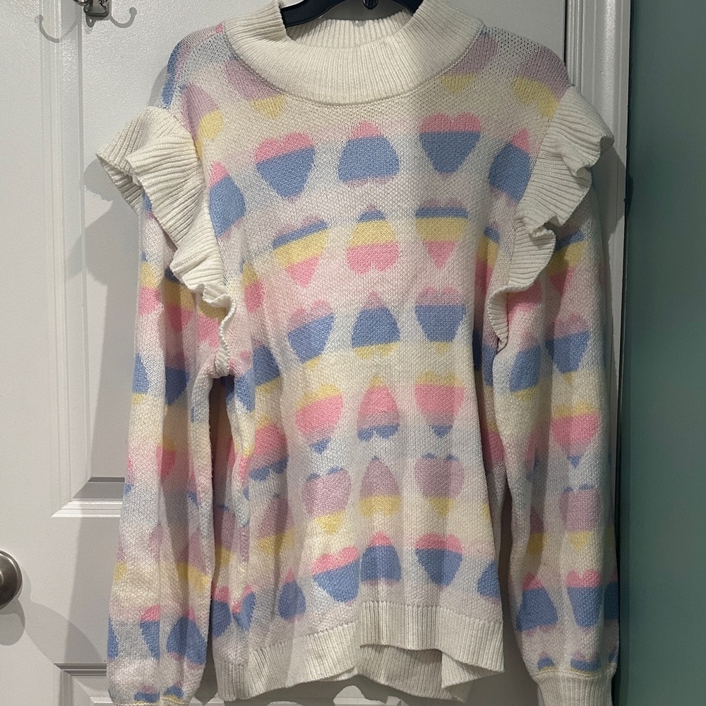 Crown & Ivy Pastel Heart Turtleneck Sweater